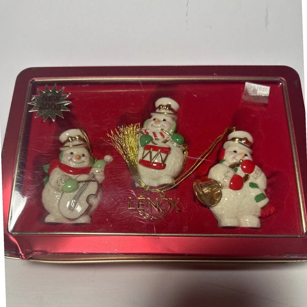 Lenox Ornament Set White NEW 2003 Musical Snowman 3pc Tin 6262950